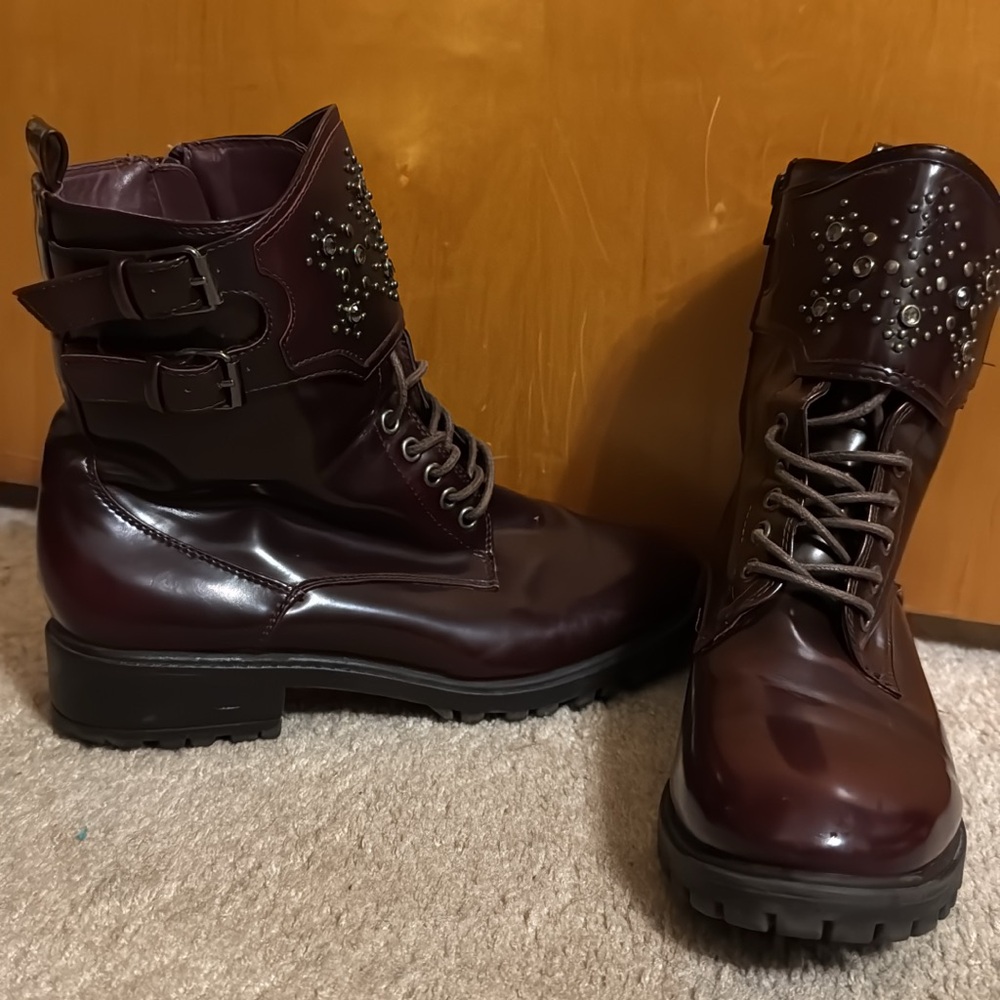 MIA Glossy Burgundy Combat Boots